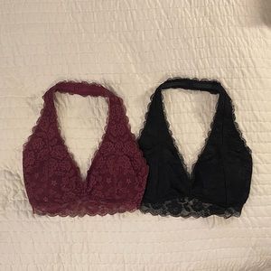 Gilly Hicks Black & Burgundy Lace Halter Bralettes